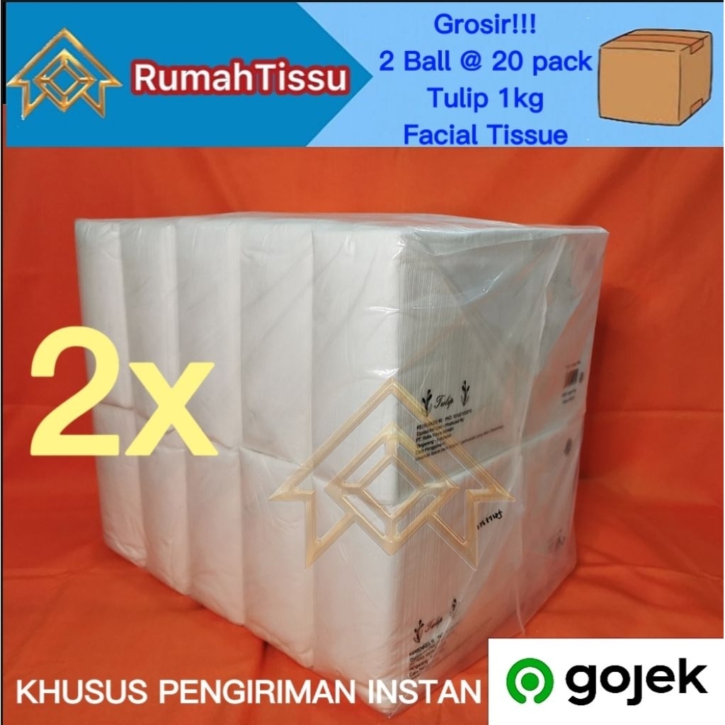 [Grosir 2 Ball = 20 Pack] Tisu TULIP Facial Tissue 1 Kg 2 Ply Tisu Wajah 1000 Gram 2 Ply Murah Grosi
