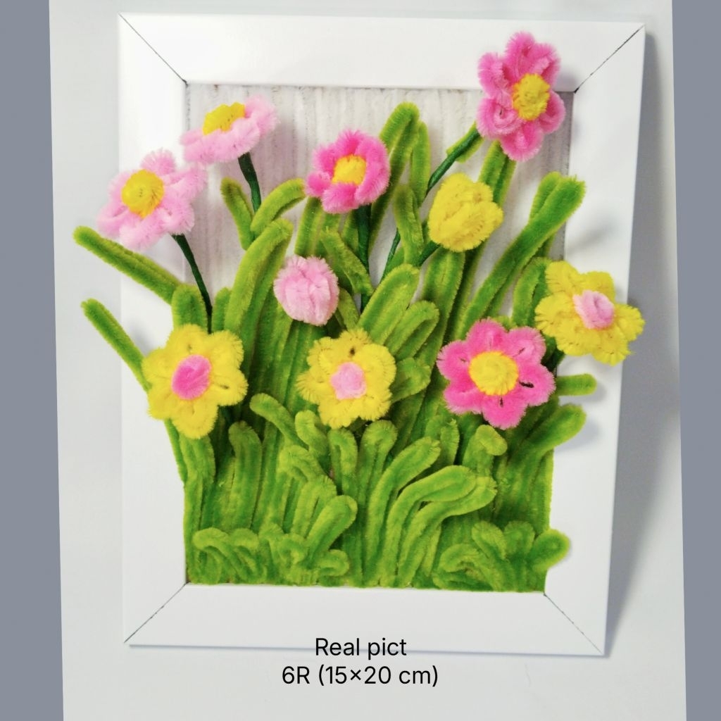 bunga dalam bingkai/bunga kawat bulu/bunga dekorasi/hadiah hari guru/hadiah hari ibu/bunga kerajinan