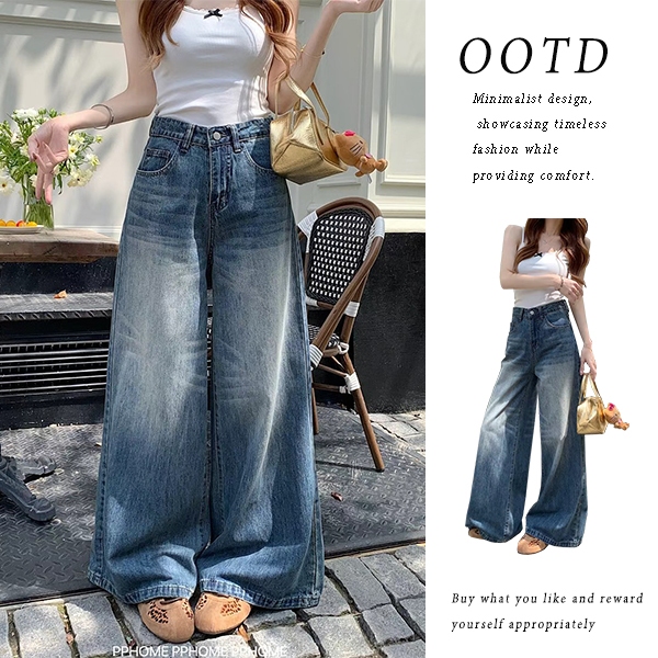 TT Mode Jeans Wanita Celana Jeans Highwaist Jeans Loose Biru Retro