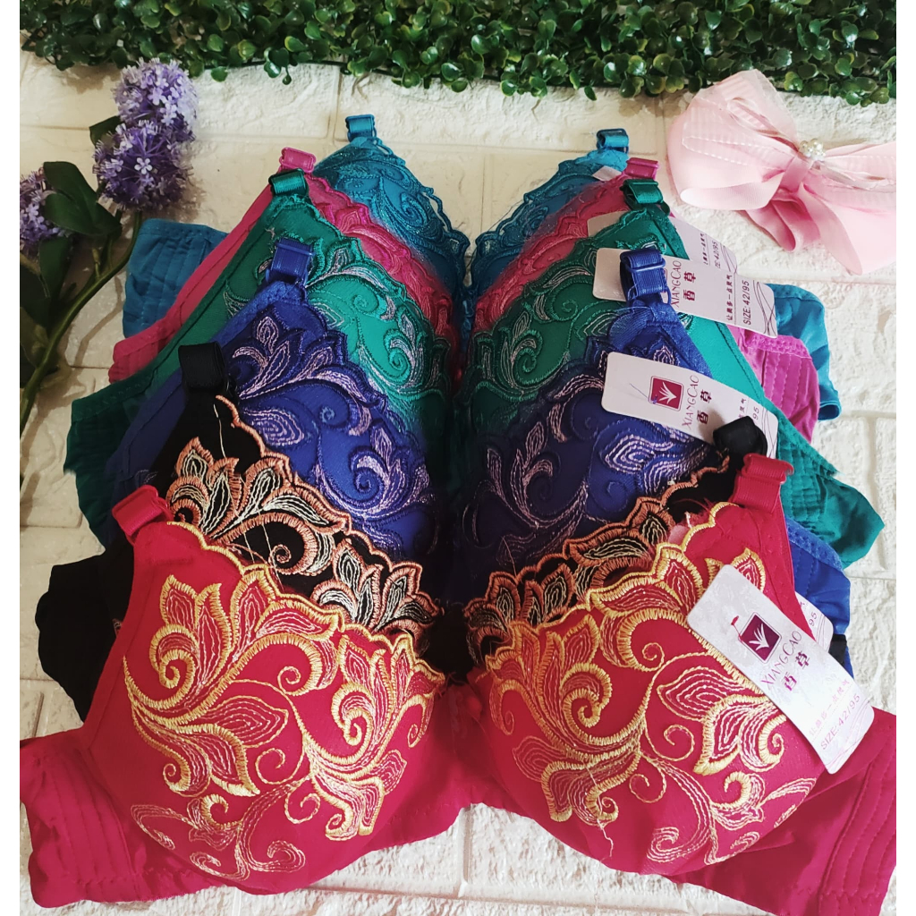 BH BRA Wanita Dewasa / Bra Bordir Bunga / Bra Cup Besar / Kait 3 / Size 36-42 / Realpicture