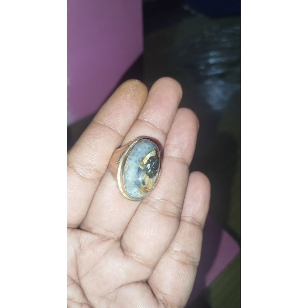 Cincin Batu Akik Pandan Silver Motif Unik