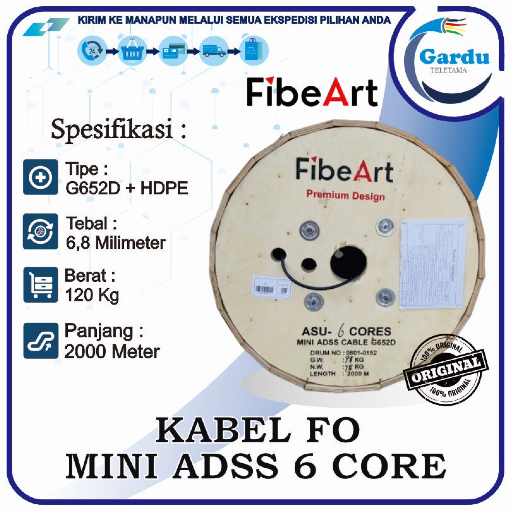 Kabel FO Mini ADSS 6 Core 1 Tube FibeArt Panjang 2000M
