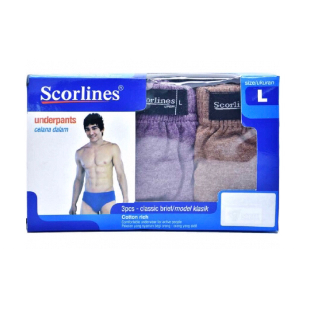 Scorlines Celana Dalam Pria Clasic Brief 3 Pcs M L XL
