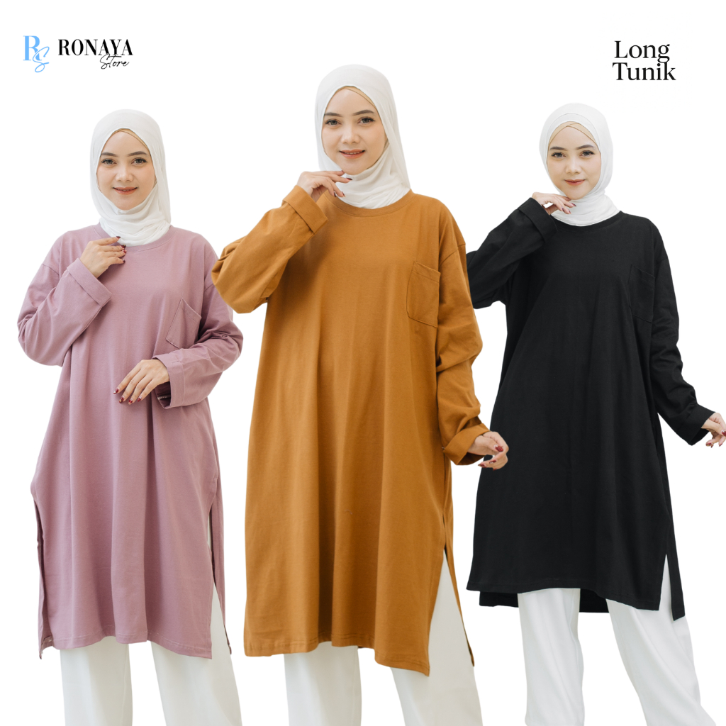 RONAYA LONG TUNIK OVERSIZE JUMBO KAOS POLOS ATASAN WANITA HIJAB FRIENDLY BAHAN KATUN COMBED