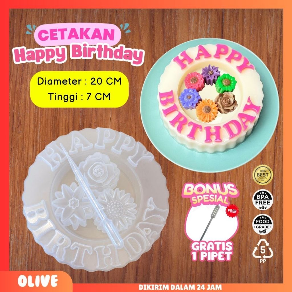 PAKET HAPPY BIRTHDAY (Cetakan Bunga + 1 cetakan HAPPY BIRTHDAY + 1 pcs pipet tetes 1 ml)