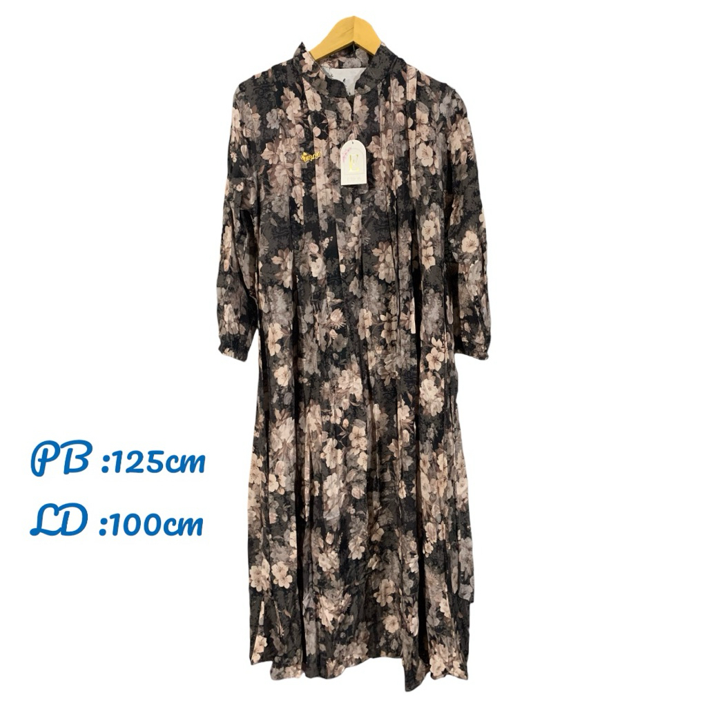 Gamis EMOS Premium Rayon Bunga Hitam