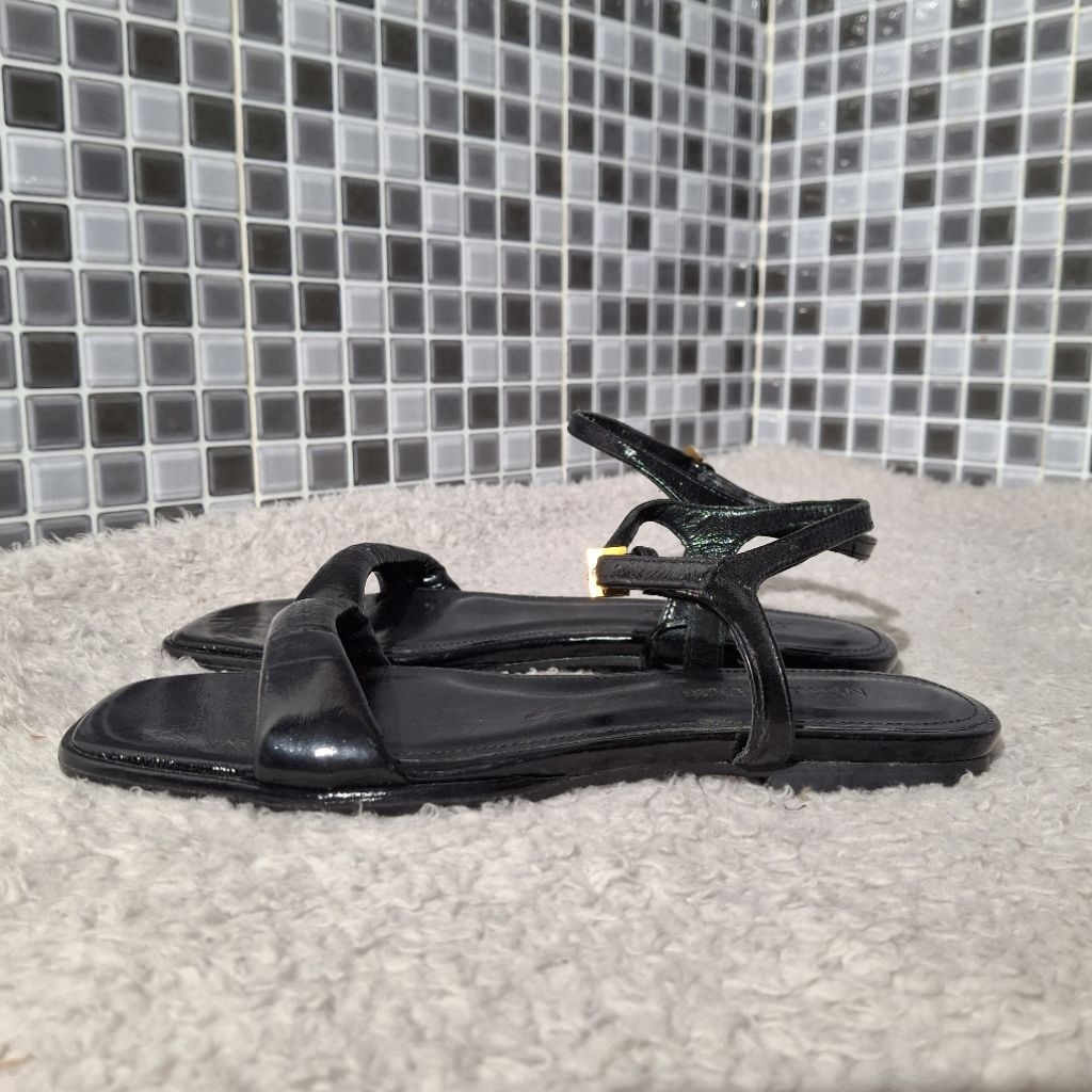 MASSIMO DUTTI SEPATU SANDAL FLAT LEATHER HITAM BARU ASLI ORIGINAL