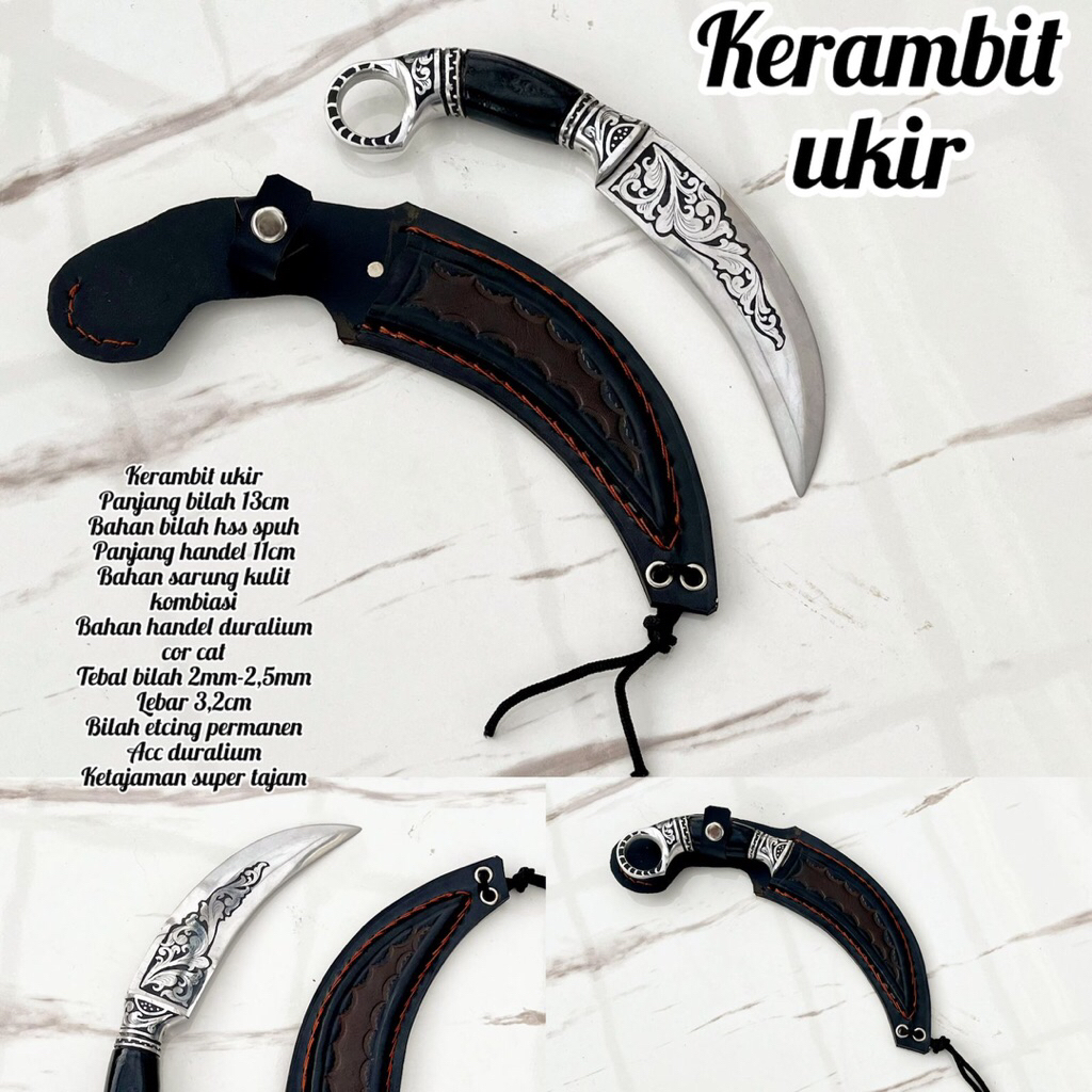 Kerambit Custom Baja Hss Ukir Eatching Permanen Mirror Polish