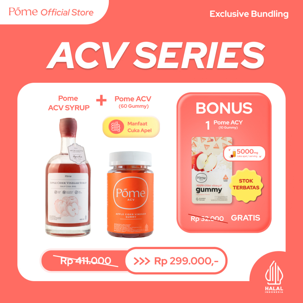 Cuka Apel Series - Paket Varian Cuka Apel (Pome ACV Syrup+Pome ACV 60 Gummy FREE 1 Sachet Pome ACY)
