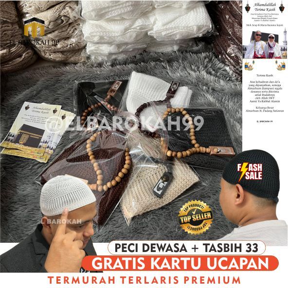 ELBAROKAH99 ELBAROKAH99 Peci Dewasa Premium, Oleh-Oleh Haji Dan Umroh, Peci + Tasbih 33 Free Ucapan,