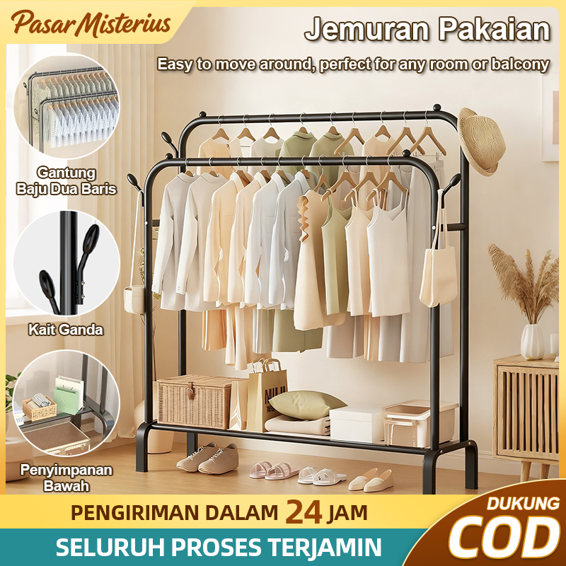 Pasar Misterius Rak Pakaian Berdiri Di lantai, Batang Pengering Pakaian Portable, Lapisan Tunggal/Ga