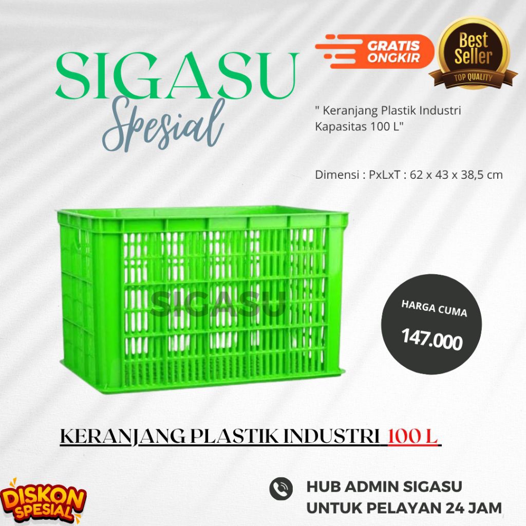 KERANJANG PLASTIK INDUSTRI 100 LITER - KERANJANG SERBAGUNA / KRAT INDUSTRI / KRAT MULTIFUNGSI
