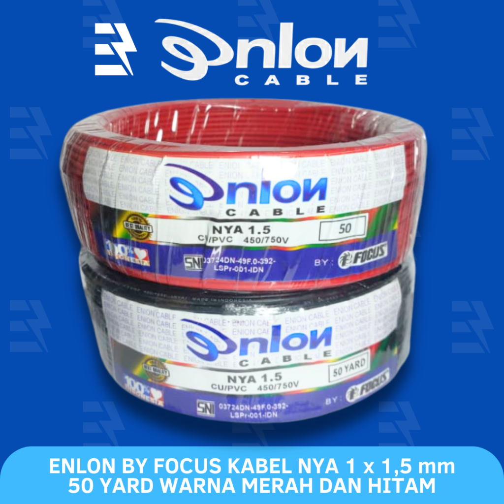 ENLON BY FOCUS Kabel NYA Engkel Tunggal Tembaga 1 x 1,5 mm Panjang 50 Yard Warna Hitam dan Merah
