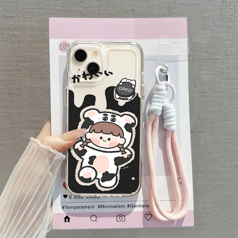 [ Case+Tali Penyangga ] Glossy Clear Case Motif Sapi Untuk Realme 2 3 pro 5i pro 6 pro 7 pro 7i 8 4g