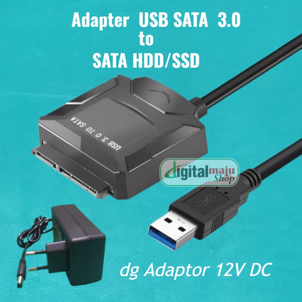 Kabel Converter SATA to USB 3.0 untuk HDD atau SSD SATA 3.5"/2.5" paket dengan Adaptor DC 12V