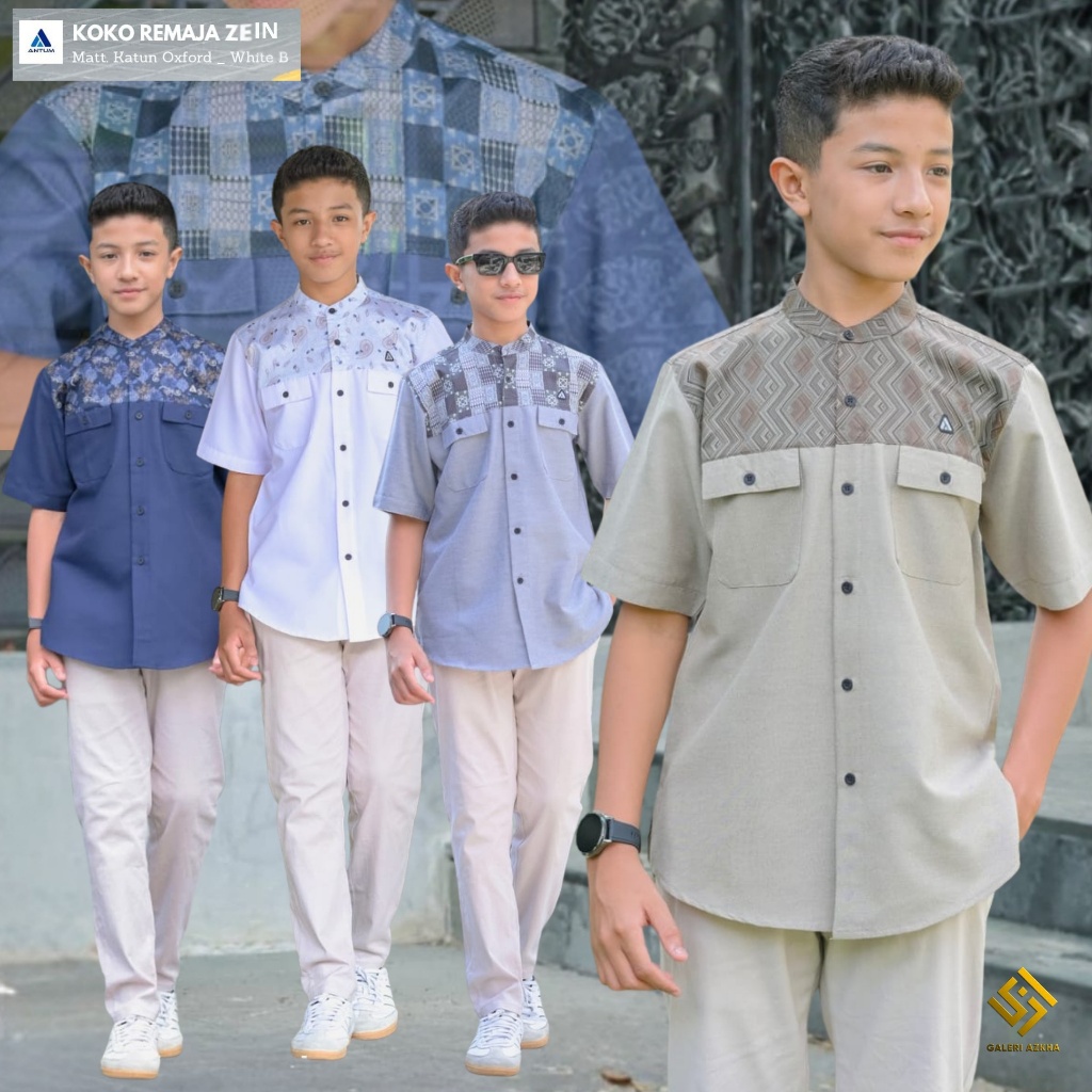 ANTUM Baju Kemeja Koko Anak Remaja Zein Motif Lengan Pendek Laki-Laki Oxford Premium