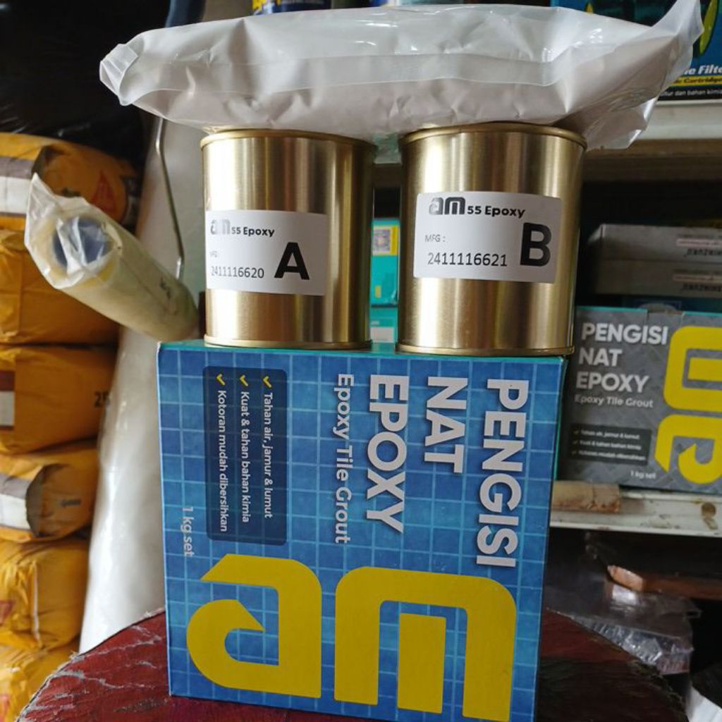 AM 55 pengisian Nat Epoxy Tile Grout 1.kg set @.White/putih pengisian nat tahan air-jamur & Lumut