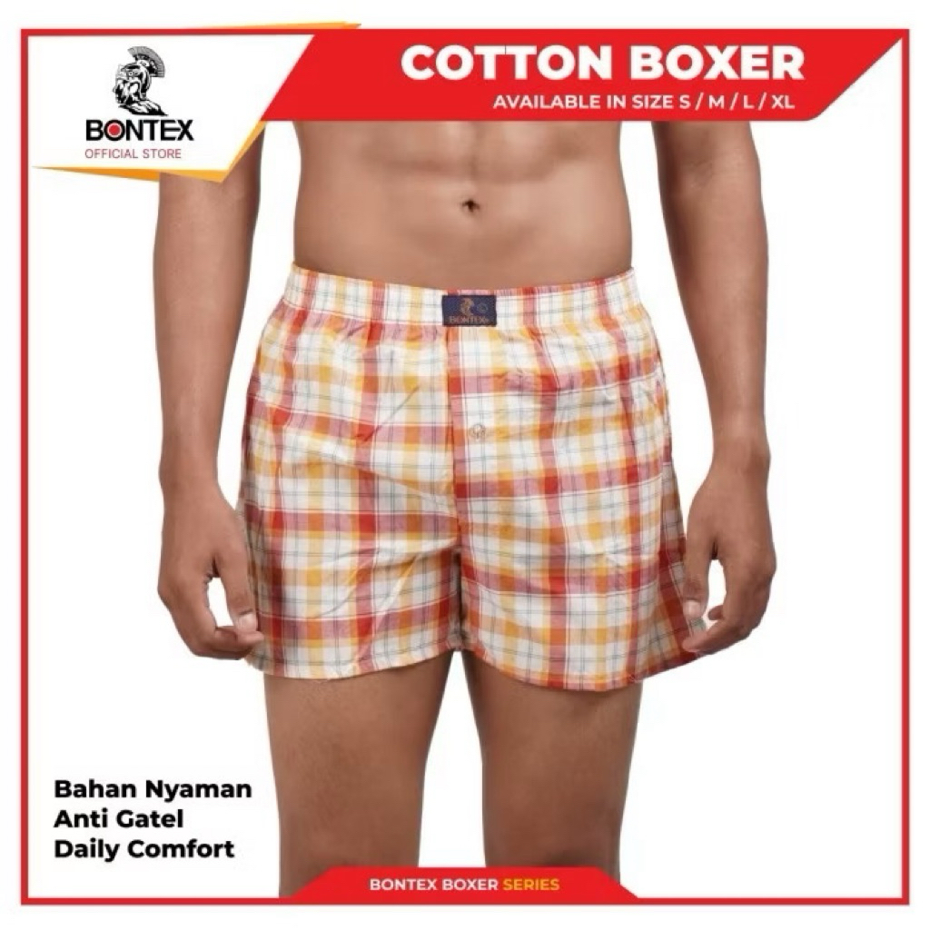 Celana BONTEX Boxer Kain Katun - Celana Boxer Pria - Long Boxer Bahan Katun Pemakaian Sehari Hari