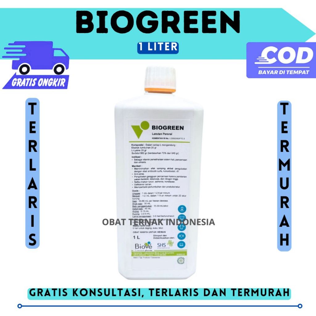 BIOGREEN 1 LITER SHS - Suplemen Hewan Unggas Ayam Babi