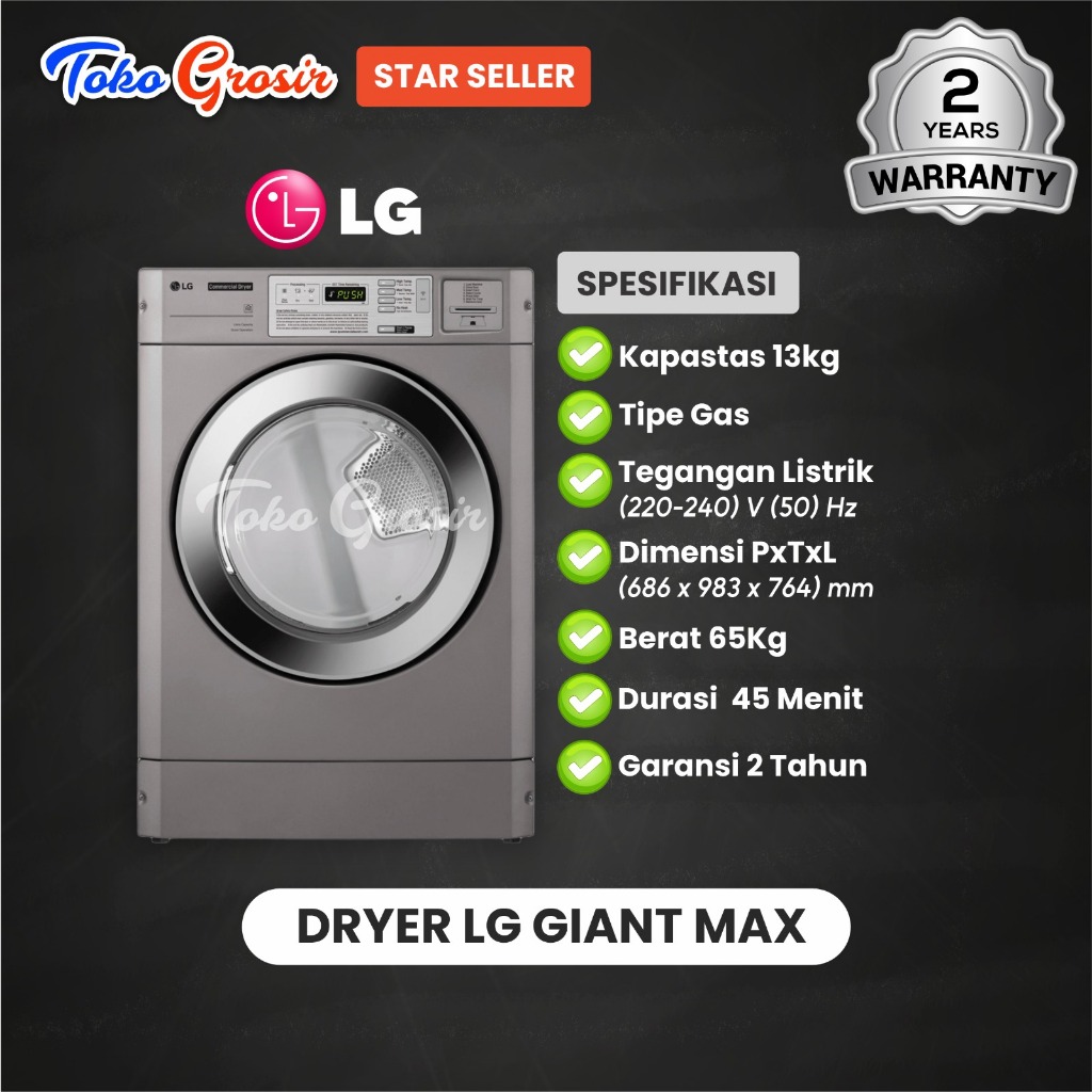 DRYER / MESIN PENGERING / MESIN PENGERING LAUNDRY LG GIANT C KAPASITAS 10.2KG