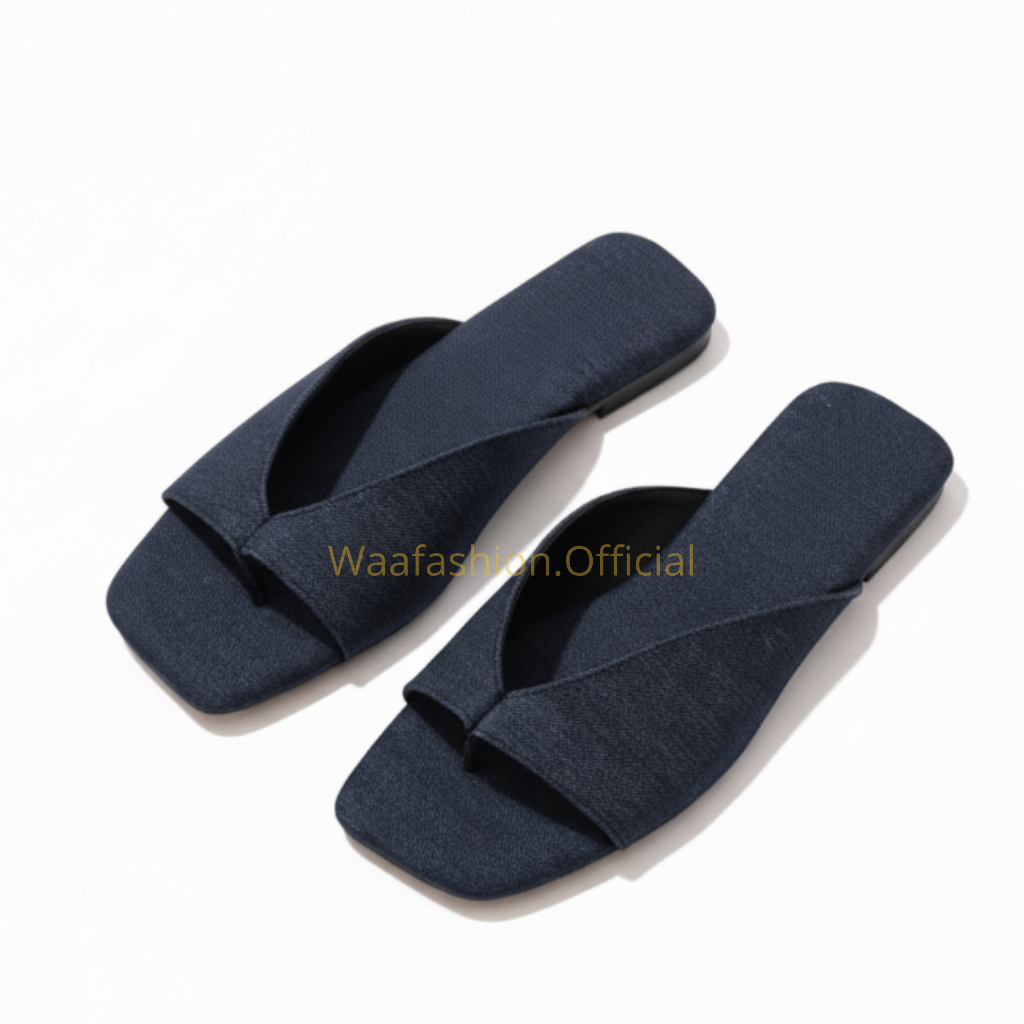 Sandal Hitam Wanita Simpel Elegan Dan Empuk Bahan Kain Anti Slip Terbaru Kekinian Size 37-41