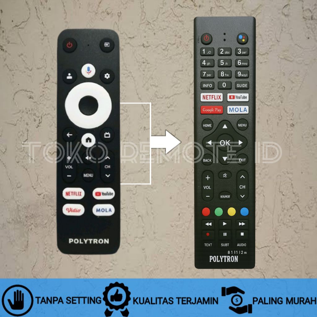 REMOT REMOTE PENGGANTI TV LED POLYTRON SMART ANDROID 81J367