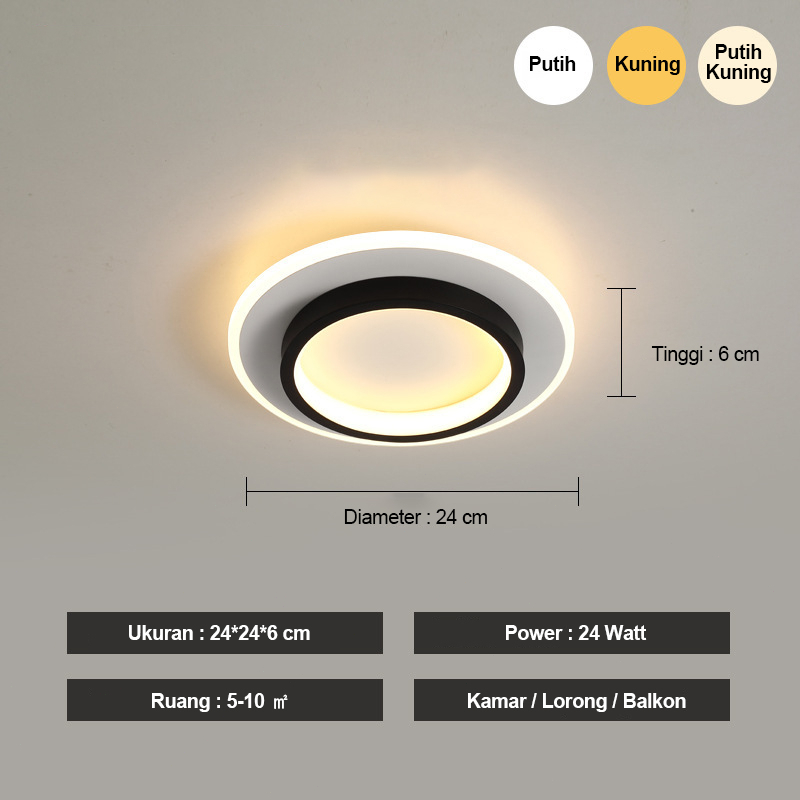 Lampu Plafon 3 Warna LED Ceiling Light Lampu Hias Rumah Ruang Tamu Teras Lorong Kamar Minimalis Temp