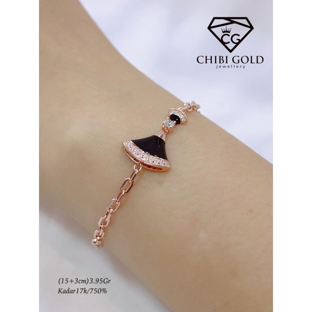 CHIBI GOLD Gelang Kipas Hitam emas 750 kadar 17k