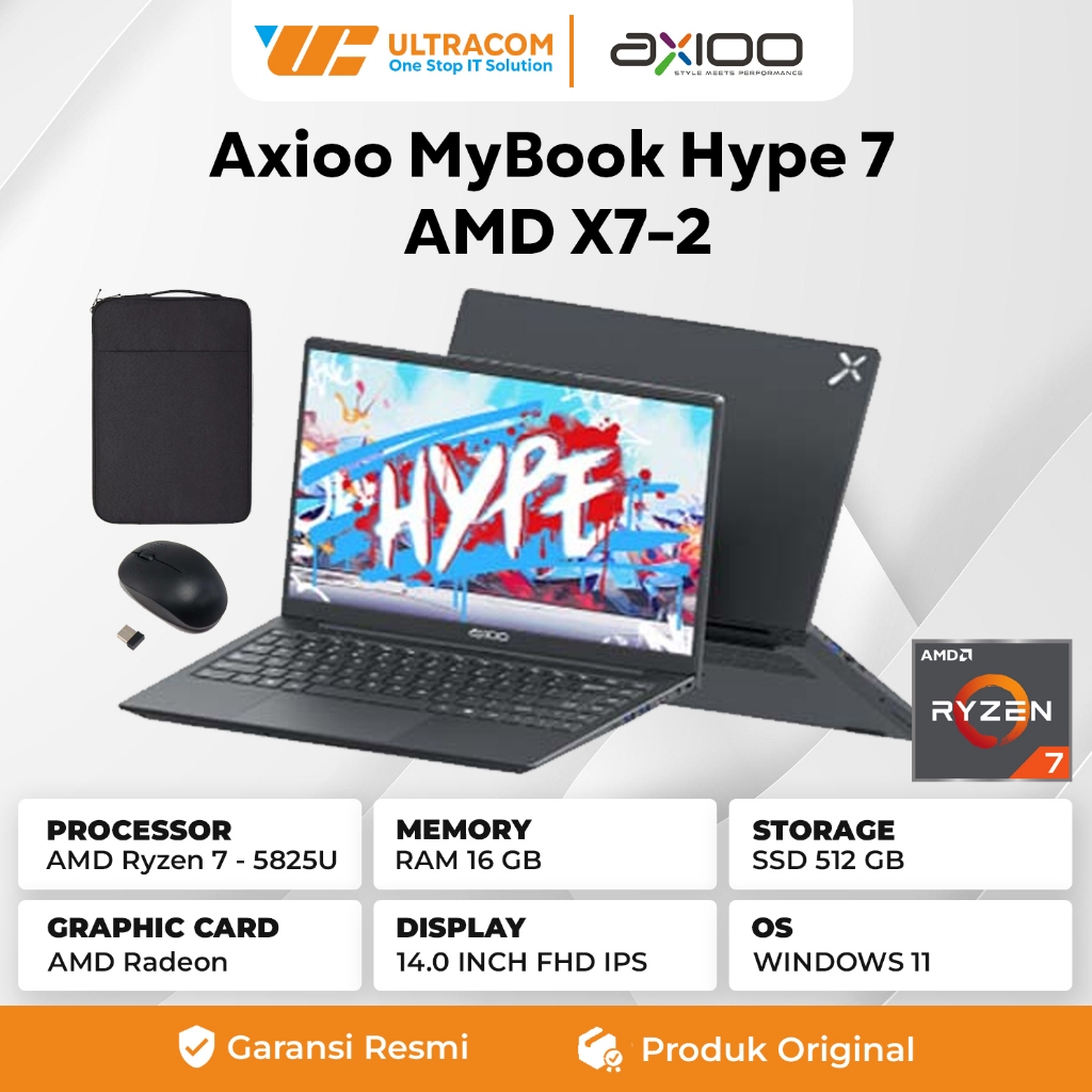 Axioo MyBook Hype 7 AMD X7-2 AMD Ryzen 5-5825U 16GB 512GB 14.0FHD IPS