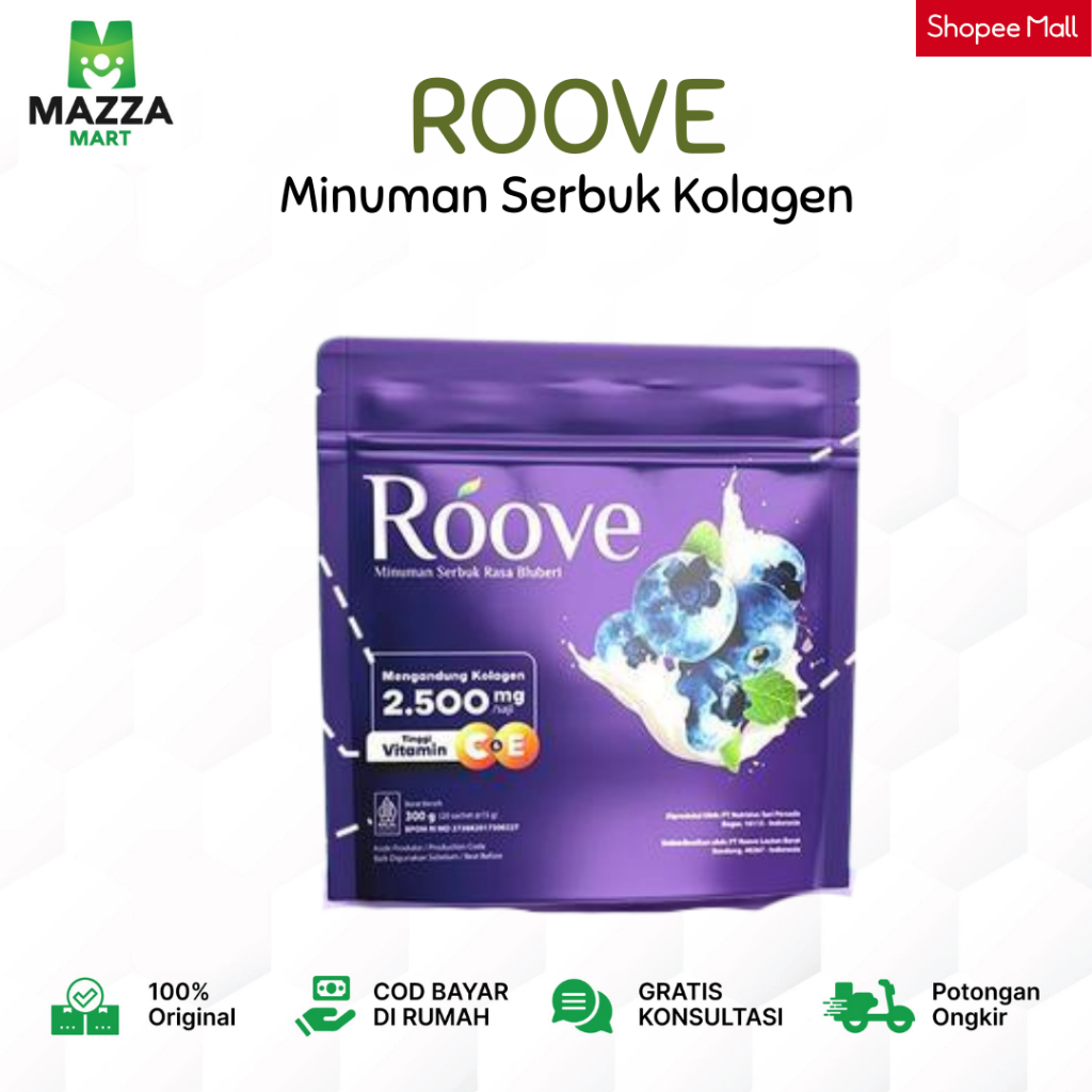 ROOVE Collagen Beauty Drink Minuman Kolagen Rasa Blueberry Menyehatkan Kulit Mengatasi Rambut Rontok