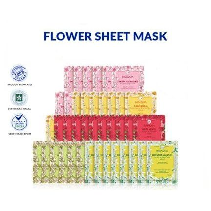 BIOAQUA Flower Sheet Mask Paket Masker Muka Glowing Masker Wajah BPOM Organik Whitening Brightening/