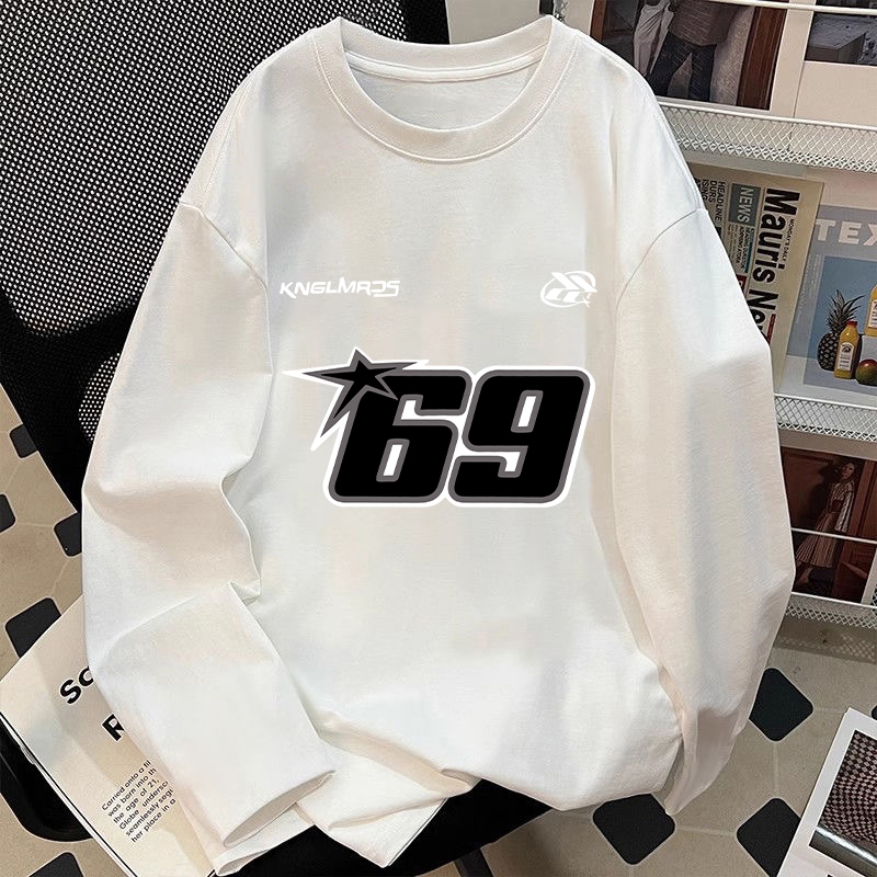 Baju Kaos crewneck pria oversize premium | Kaos sablon letter “69” korea | Kemeja putih lengan panja