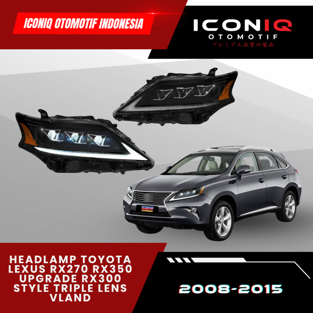 HEADLAMP TOYOTA LEXUS RX270 RX350 (2008-2015) UPGRADE RX300 STYLE TRIPLE LENS VLAND