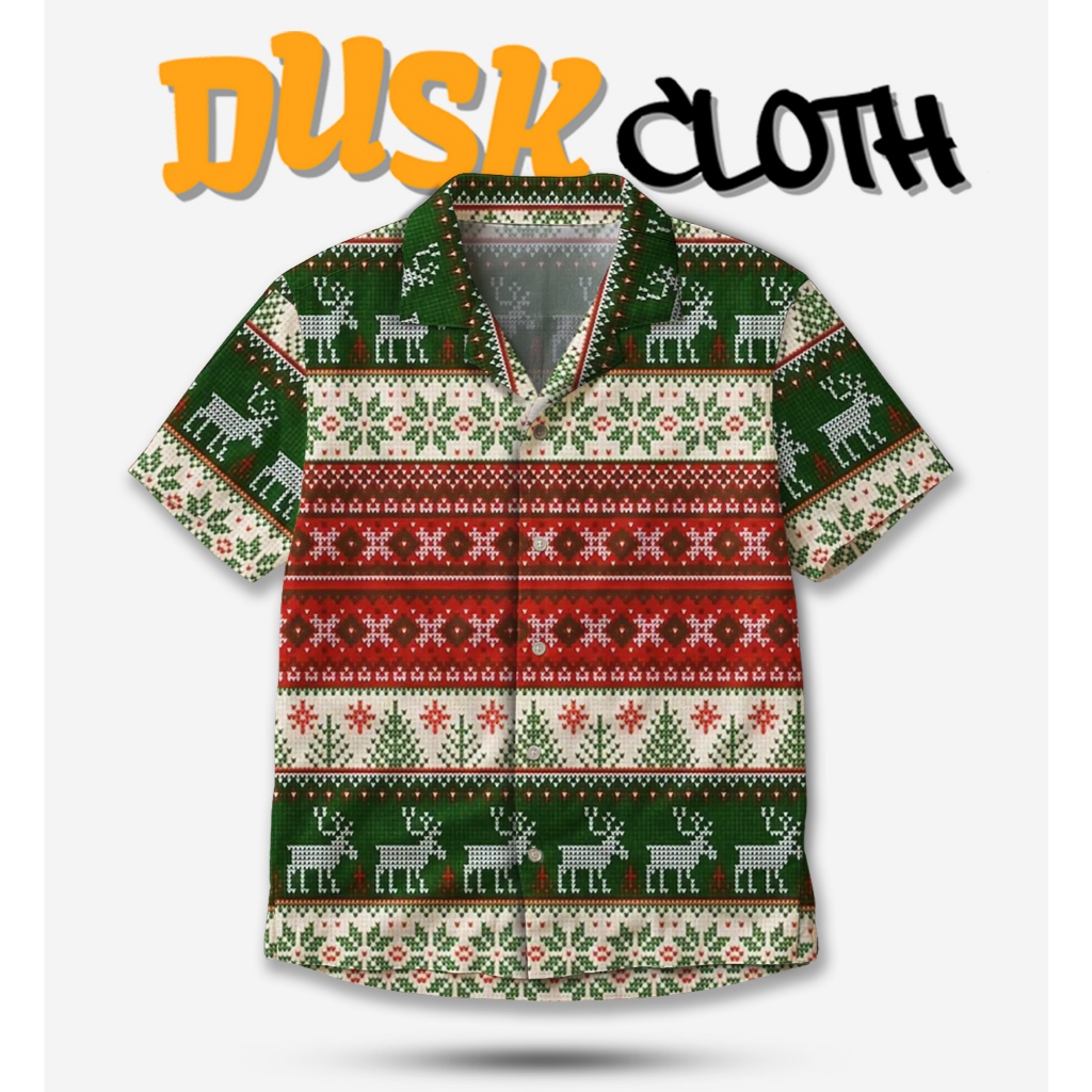 DUSK.CLOTH Kemeja Rajut Natal – Kemeja Fair Isle Rusa Pria Wanita Merah Hijau Premium | DS-70