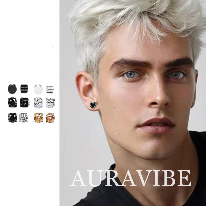 AURAVIBE-Anting magnet klip telinga magnet tanpa tindik anting zirkon anting modis unisex
