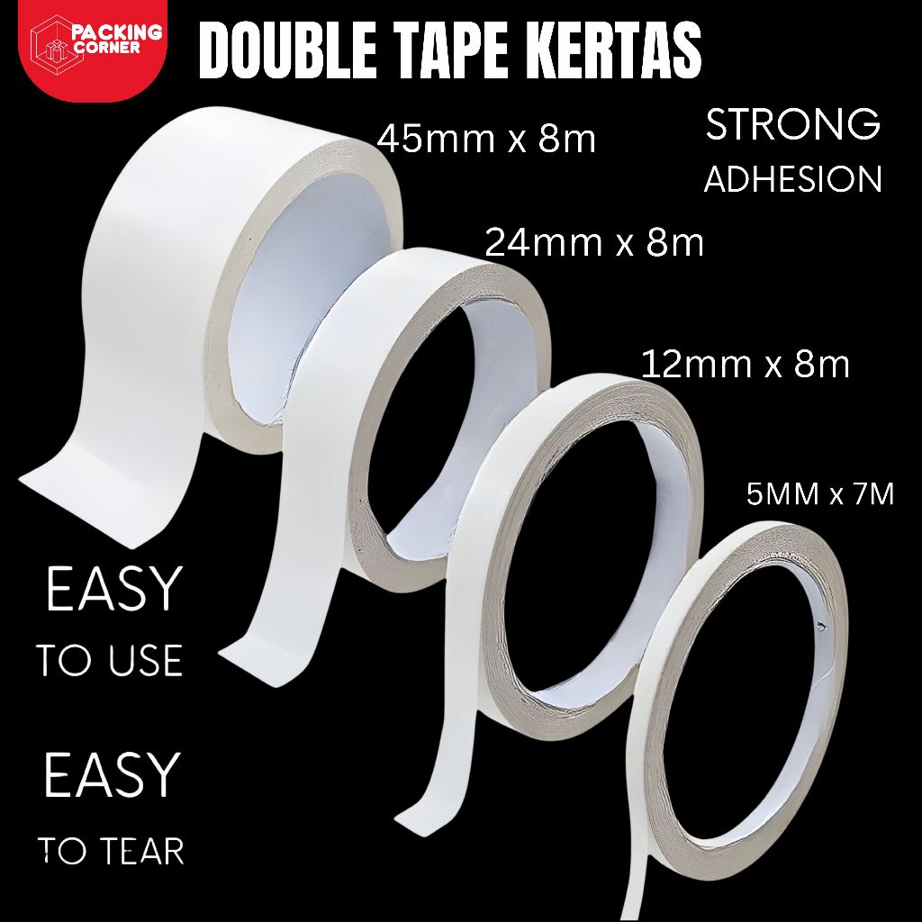 Double Tape Kertas 8M x 12mm - 45mm | Dobel Sided Tape