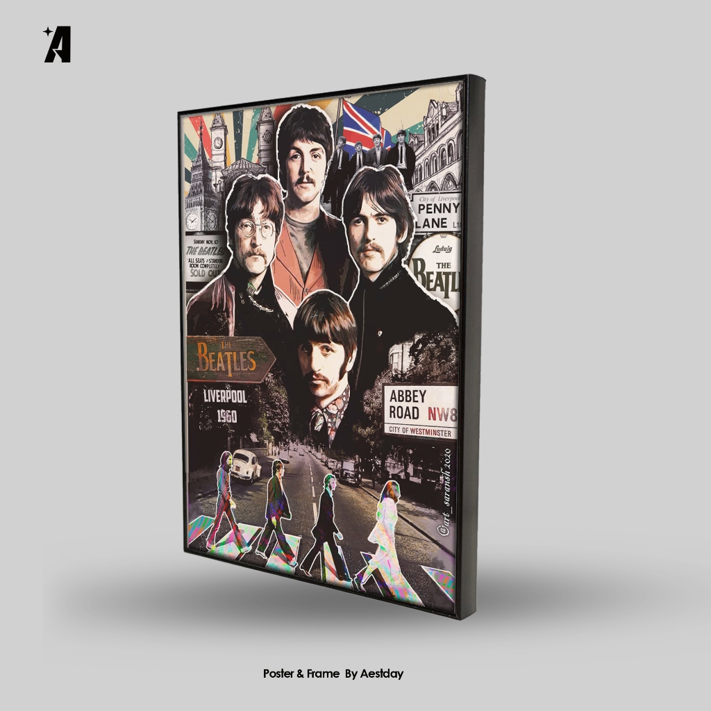 Poster Frameless The Beatles Aesthetic | Photoblock Dekorasi Kamar Cowok Kekinian & Estetik