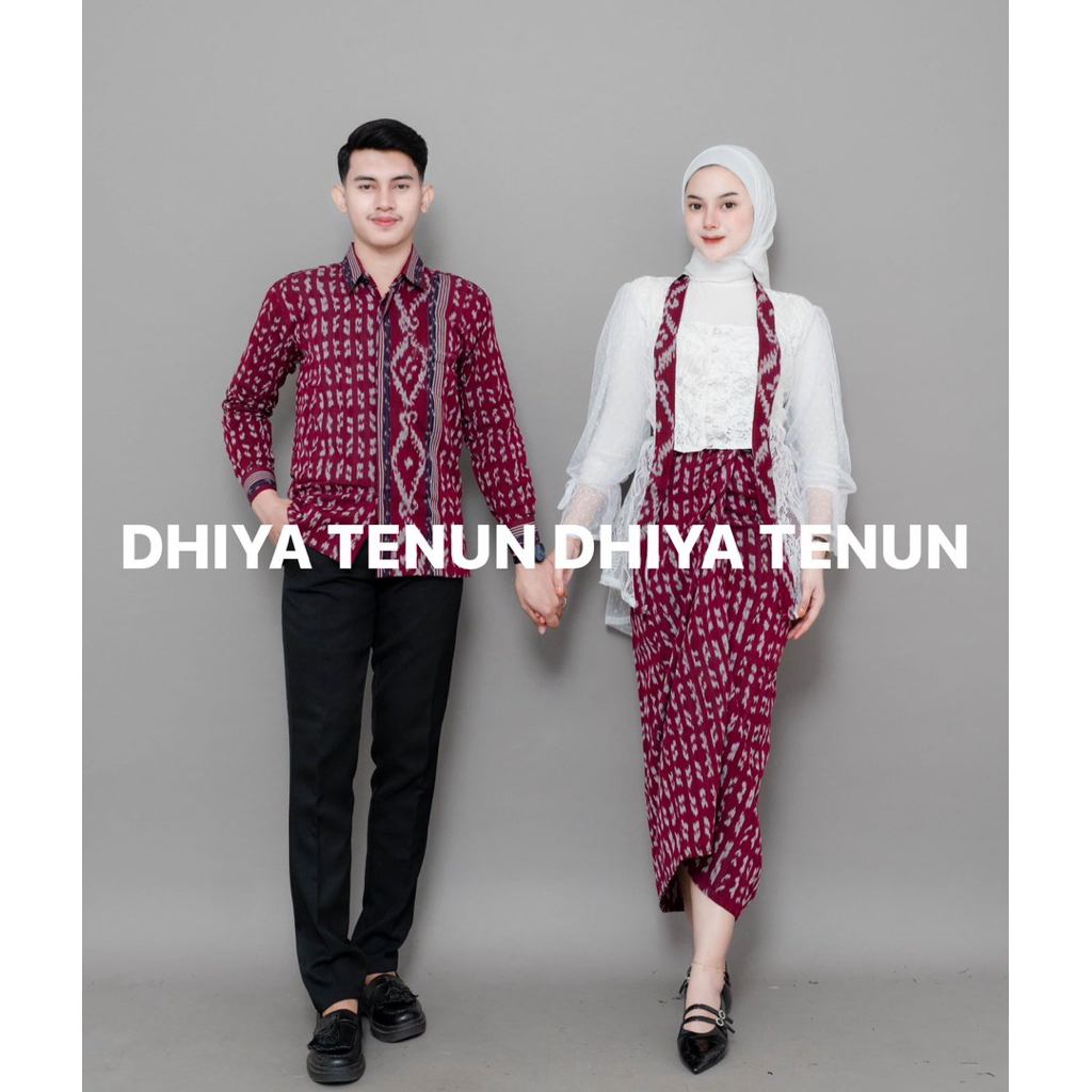 READY STOCK - BAJU TENUN COUPLE PUSPA RED - KEBAYA BROKAT - ROK LILIT TENUN - KEMEJA TENUN - BAJU TE
