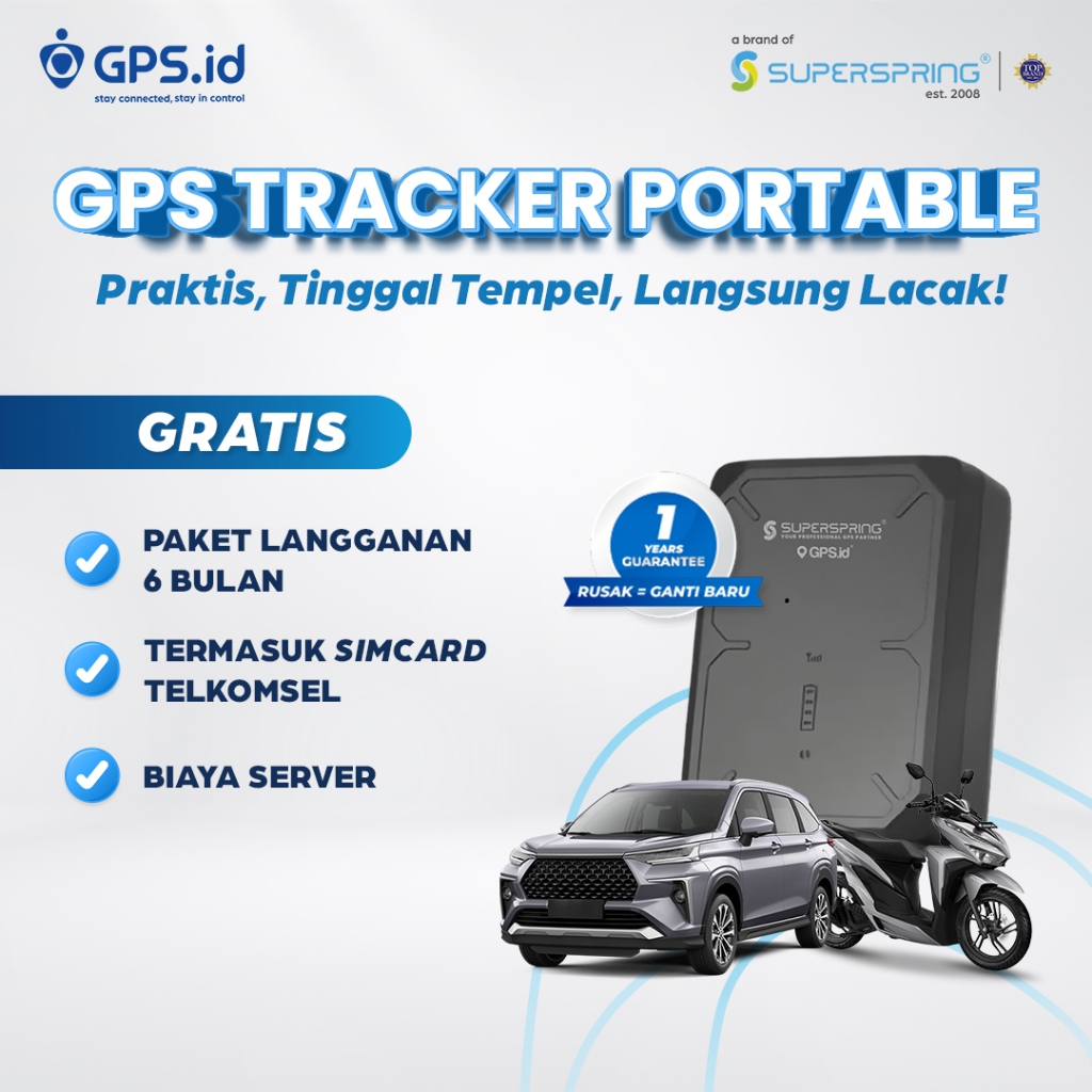 GPS Tracker Portabel SuperSpring M20 - Magnet Kuat - GARANSI 1 Tahun - Tahan 30 Hari