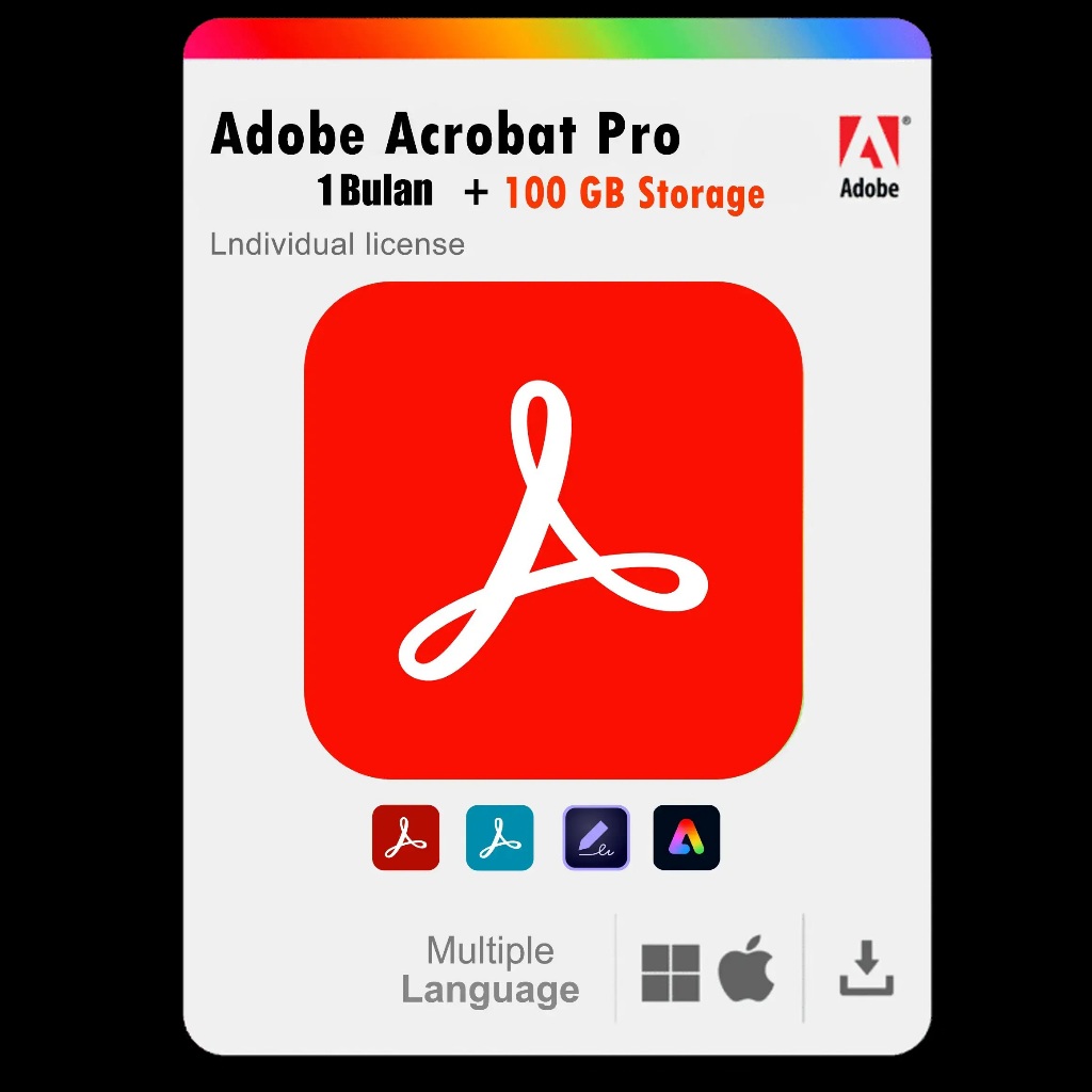 Adobe Acrobat Pro Original 1 Bulan – 100GB Cloud Storage – Redeem Code Resmi