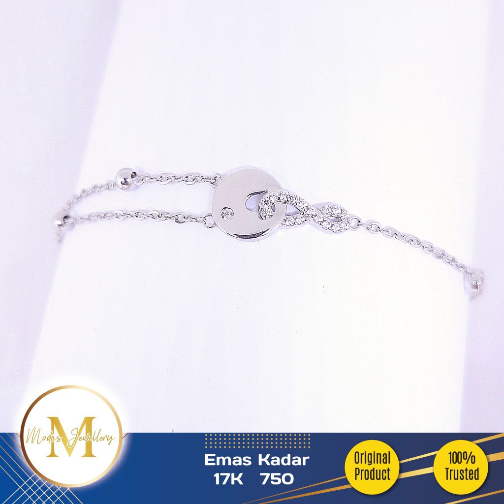 MODIS JEWELLERY - Gelang Serut Infinity Coin Putih - Emas 17k 750