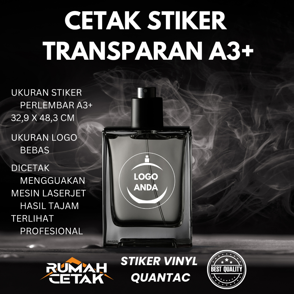 Cetak Stiker Transparan A3+ Cocok untuk Label Parfum & Kemasan Produk Kualitas Premium