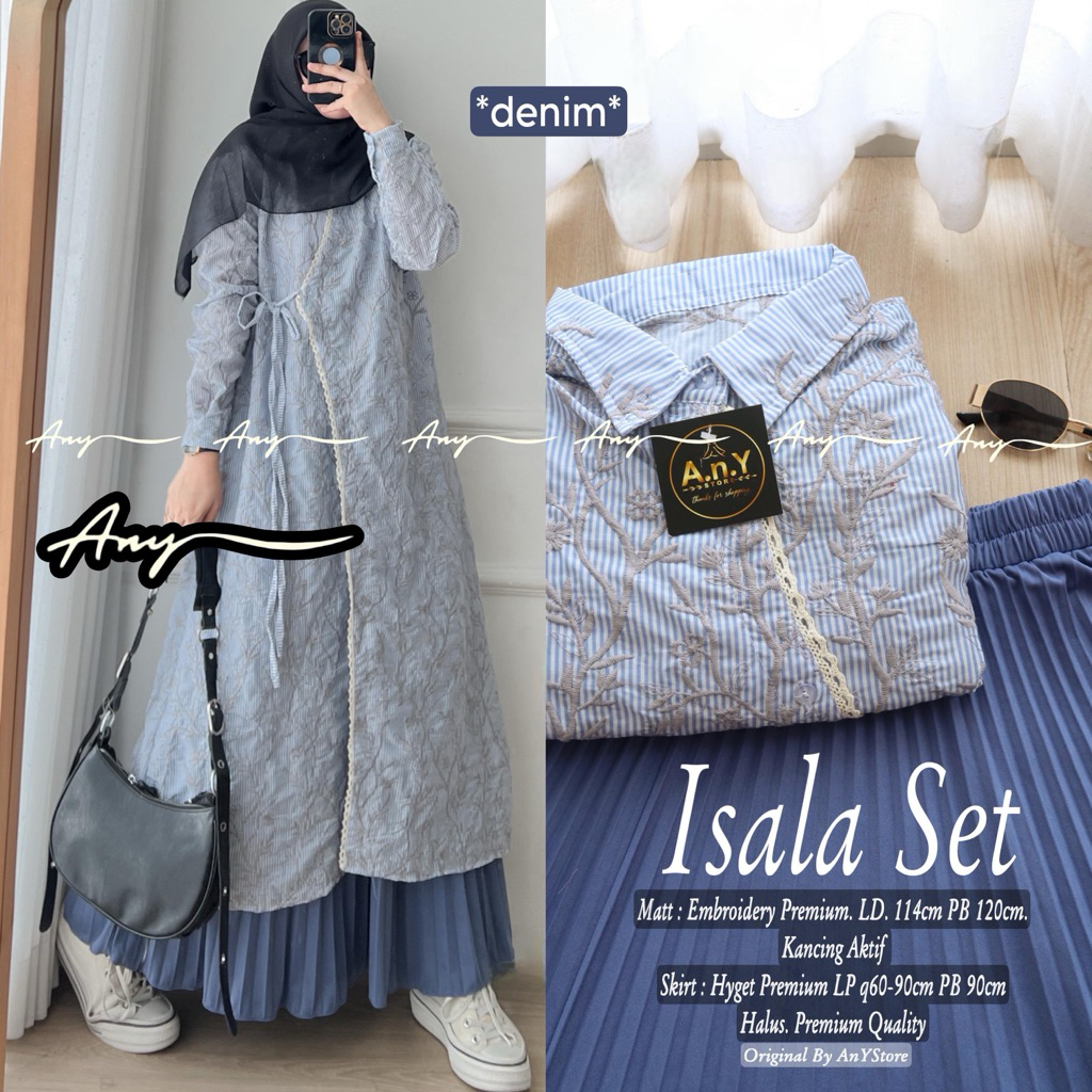 arsya isala set by ANY long tunik katun rayon polos rok plisket