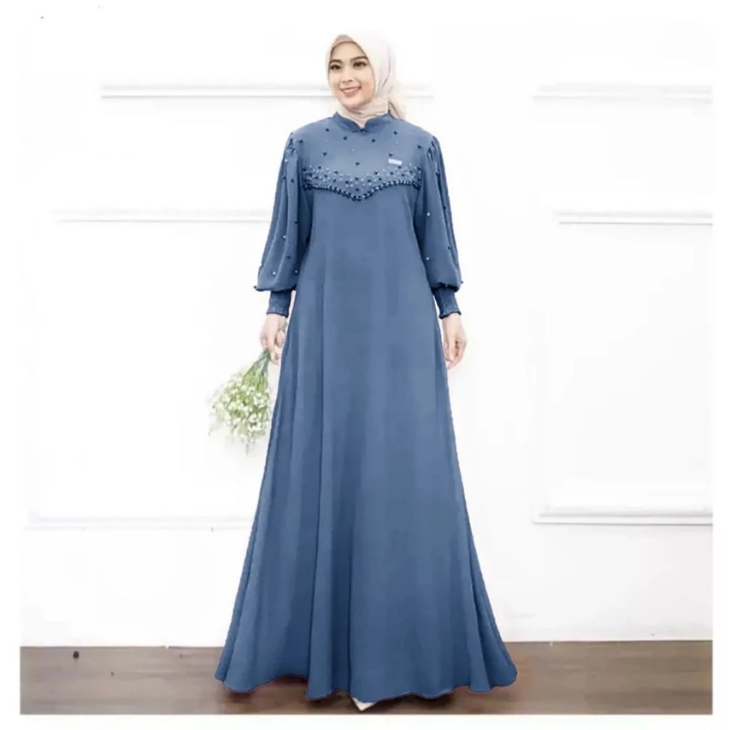 Gamis Wanita Jumbo FIRLYA – Dress Crinkle Premium Mutiara, Tangan Balon Elegan Kondangan
