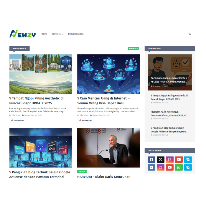 Tema Blogger Blogspot Profesional NEWSZY | Desain Elegan | Support Adsense