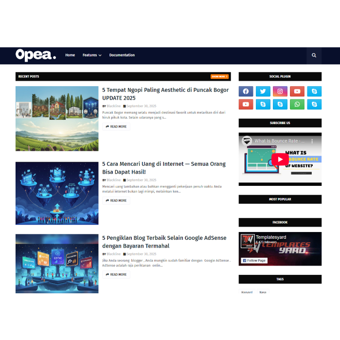 Tema Blogger Blogspot Profesional OPEA | Desain Elegan | Support Adsense