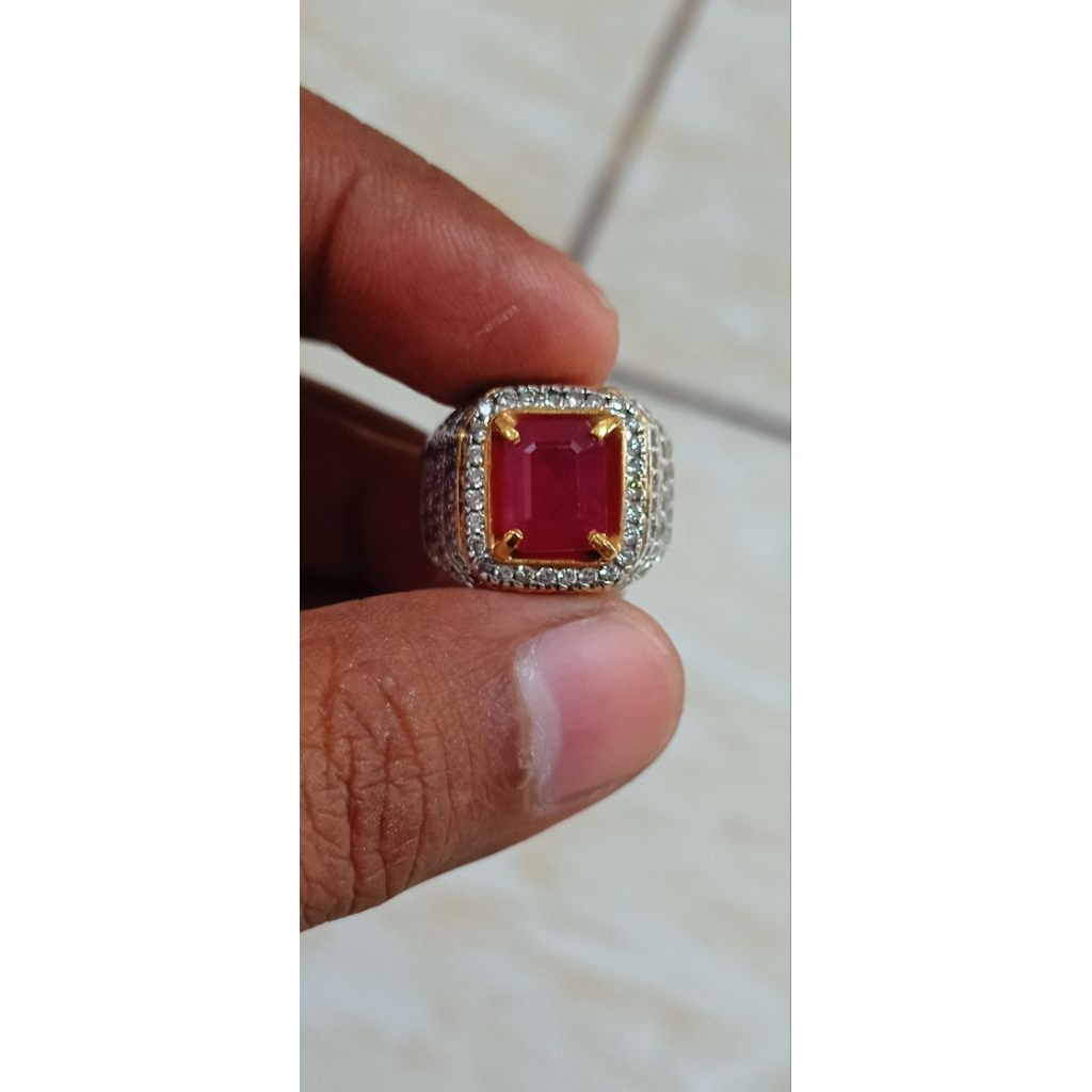 Natural Ruby Memo GLI Ring Perak handmade tebal mewah