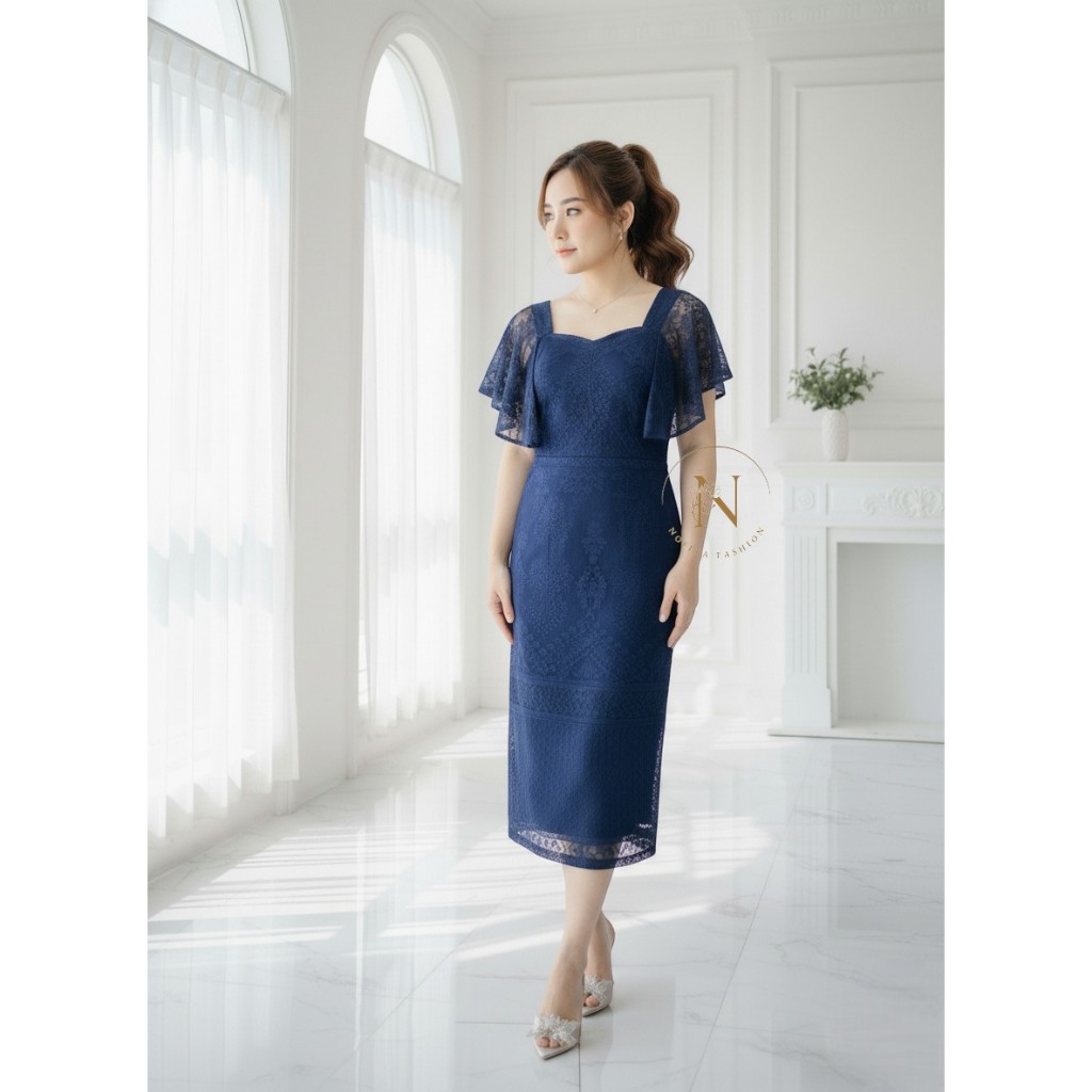 Real Pict Midi Dress Natal MIYUKA 2Ukuran M L - Span Dress Brokat Import -Rekomendasi Outfit Dress P