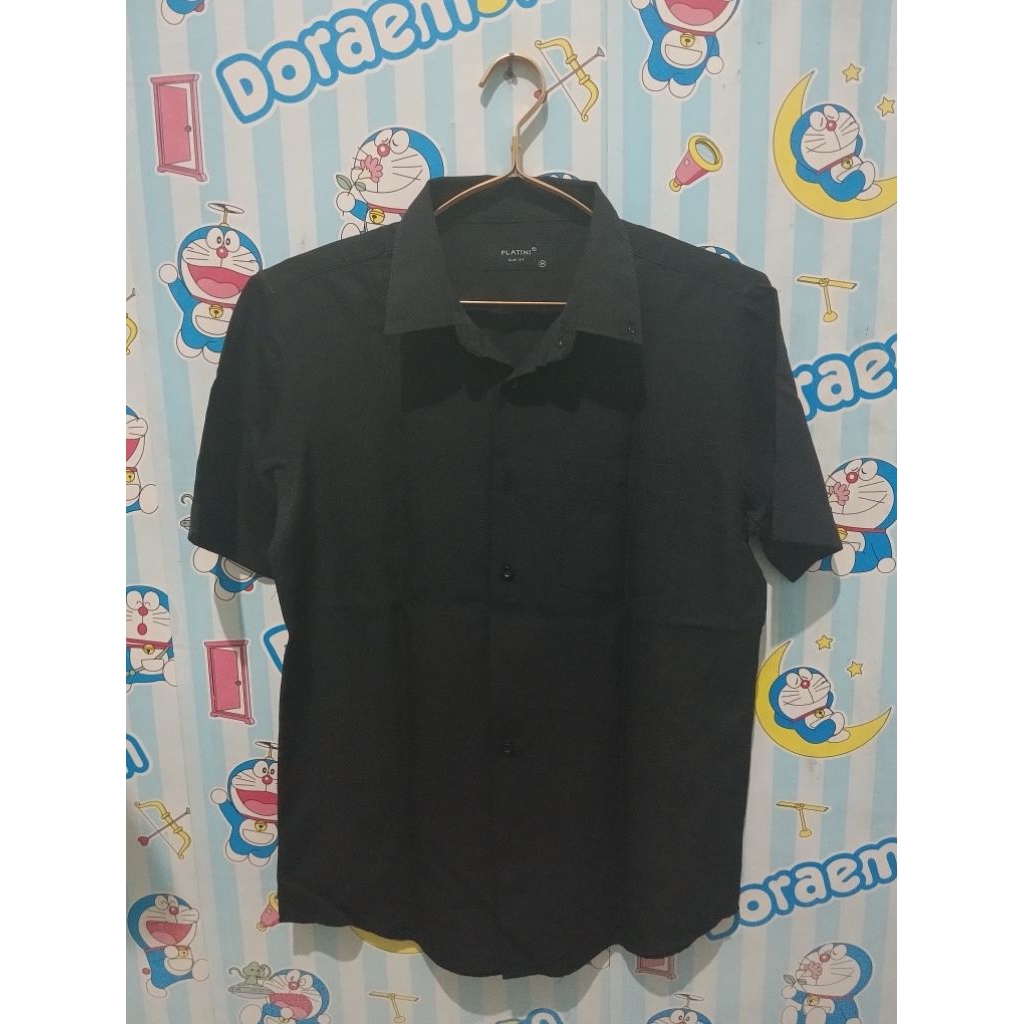 Kemeja Platini Polinosic Twill Hitam (Pria) Slim Fit Full Tag
