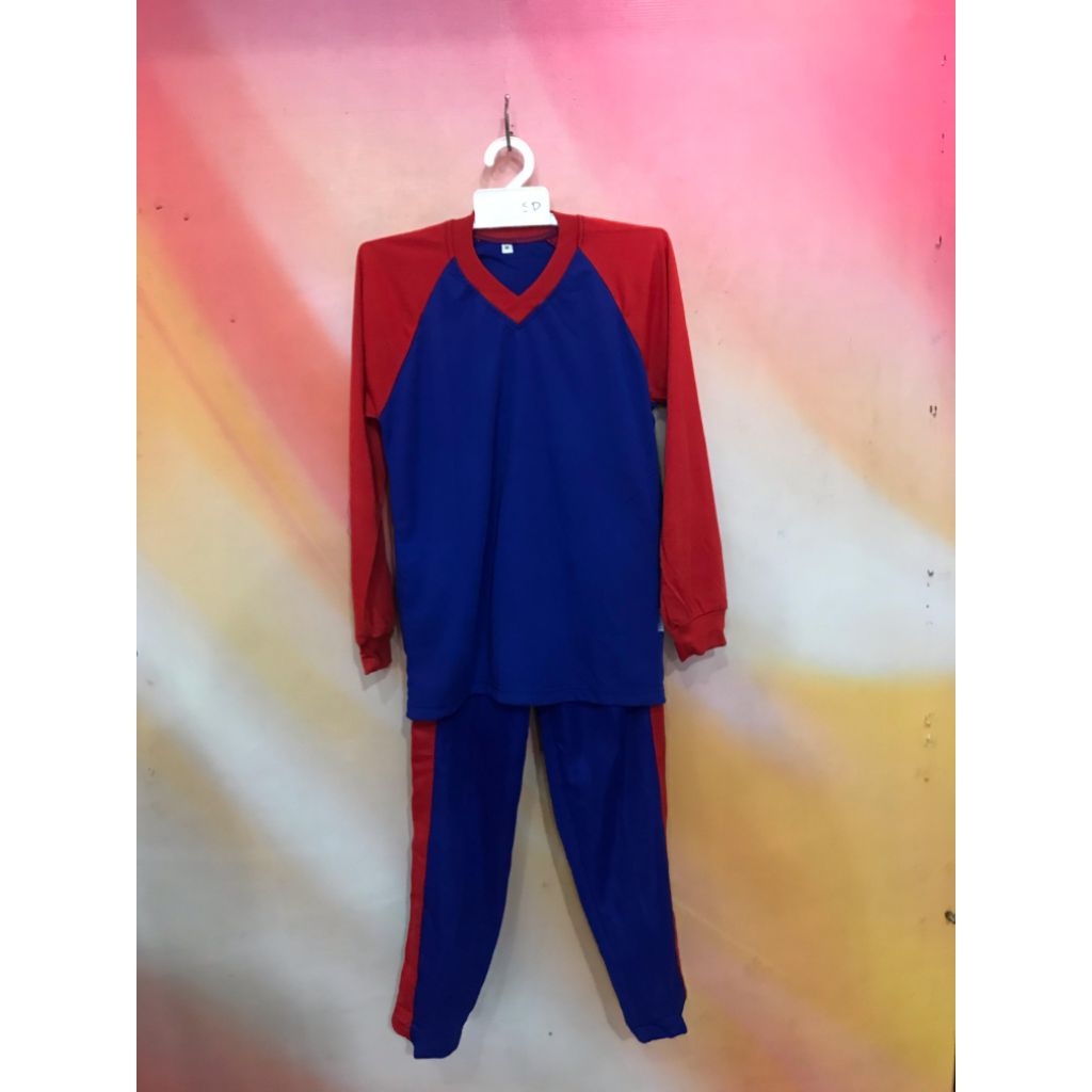 Baju olahraga anak SD biru merah 1 stel